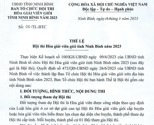 Thể lệ Hội thi Hoà giải viên giỏi tỉnh Ninh Bình năm 2023